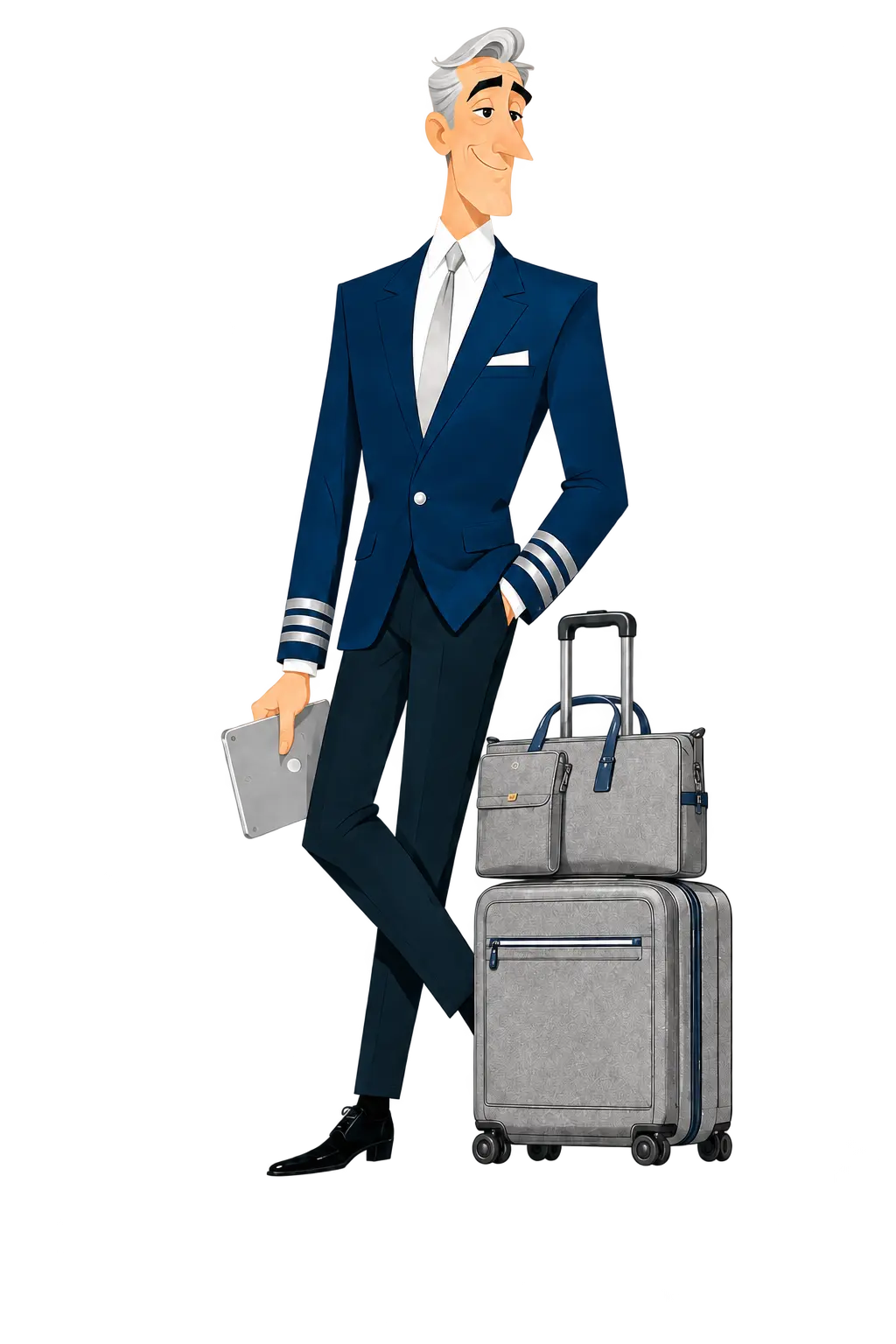 Captain Dave with his silver crew roller and laptop tote